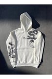 Erkek Uzun Kol Kapşonlu Baskılı SweatShirt - Beyaz