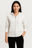 Kadın 3 İplik Kapüşonlu Tam Fermuarlı Kanguru Cepli Sweatshirt Hoodie - Beyaz