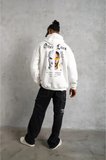 Erkek Oversize Üç İplik Şardonlu Kapüşonlu Sweatshirt – Beyaz “Other Lives” Ön Ve Arka Bas
