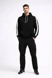Erkek Şeritli Kapüşonlu Sweatshirt Oversize 3 Iplik Pamuklu - Siyah