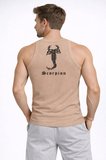 Erkek Fitilli Atlet Sıfır Yaka Slim Fit Arka Baskılı Spor Atlet - Bej
