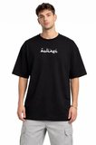 Erkek Bisiklet Yaka Baskılı Kısa Kollu Tişört Streetwear Günlük Basic Pamuklu T-shirt - Si