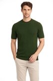 Erkek Yazlık Fitilli Triko Tişört Kısa Kol Bisiklet Yaka T-Shirt - Haki