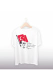 19 Mayıs Atatürk'ü Anma Gençlik ve Spor Bayramı Baskılı Oversize T-shirt - Beyaz