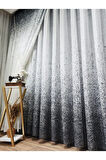 Yeni Tasarım Üst Renkli  Gri-Antrasit-Füme Serpinti Tül Ve Sağ/Sol Takım Tül Fon Perde