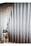 Yeni Tasarım Üst Renkli Kahverengi-Vizon Serpinti  Tül Ve Sağ/Sol Takım Tül Fon Perde
