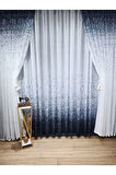 Yeni Tasarım Üst Renkli Lacivert Serpinti Tül Ve Sağ/Sol Takım Tül Fon Perde