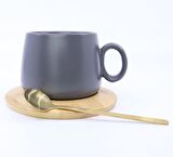 Bambu Tabaklı Seramik Kupa - Gri 