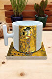 Kediler Ve Sanat/gustav Klimt The Kiss Set 9 - T Fincan Kupa Taş Bardak Altlığı 1