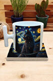 Kediler Ve Sanat/van Gogh Yıldızlı Gece Set 9 - T Kulplu Fincan Kupa Taş Bardak Altlığı 8