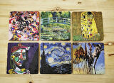 Dali,van Gogh, Picasso, Kandinsky, Klimt, Monet 6'lı Türk Kahvesi Fincanı Ve Taş Bardak Altlığı Seti