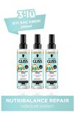 Gliss Nutribalance Repair Dökülme Karşıtı Durulanmayan Sıvı Saç Kremi 200 ml x 3 Adet