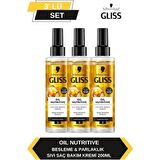 Gliss Oil Nutritive Sıvı Saç Kremi 200ml x 3'lü Set