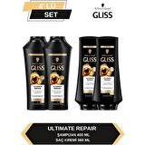 Gliss Ultimate Repair Şampuan 400ml x 2+ Saç Kremi 360ml x2