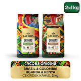 Jacobs Origins Brazil & Colombia + Uganda & Kenya Çekirdek Kahve 1 Kg 2'li Paket
