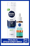 MEN Erkek Hassas Tıraş Jeli 200ml ve Derma Skin Clear Sivilce Karşıtı Serum 30ml, Cilt Bakım Seti