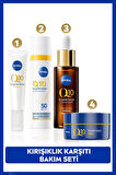 Q10 SPF50 Güneş Koruyucu Yüz Bakım Kremi 40ml, Kırışıklık Karşıtı Serum 30ml,Göz Kremi ve Gece Kremi