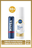 SUN SPF50 Güneş Koruyucu Primer Nemlendirici Makyaj Bazı30ml ve Kırmızı Renk Nemlendirici Dudak Krem