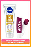 SPF15 Super10  Aydınlatıcı,Sıkılaştırıcı Vücut Losyonu 170ml ve Böğürtlen Renkli Dudak Bakım Kremi