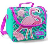 Coral High Kids Su Yeşili Pembe Simli Flamingo Desenli 3’lü Okul Çanta Seti - Kız Çocuk İlkokul