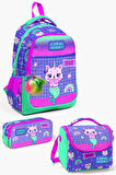 Coral High Kids Su Yeşili Lavanta Unicorn Kedi Desenli 3’lü Okul Çanta Seti SET0123478