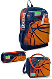 Coral High Kids Turuncu Lacivert Basketbol Desenli 3’lü Okul Çanta Seti SET0123766