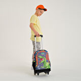 Coral High Kids Siyah Gri Dinozor Desenli Çekçekli 3'lü Çanta Seti SET0123944