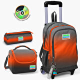 Coral High Kids Gri Turuncu Renk Geçişli Çekçekli 3'lü Çanta Seti SET0123948