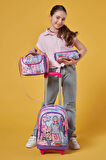 Coral High Kids Pembe Mor Fashion Girl Desenli Üç Bölmeli Çekçekli 3'lü Çanta Seti SET0123955