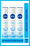 Nivea Kadın Sprey Deodorant Fresh Natural 150ml, Ter Kokusuna Karşı 48 Saat Koruma, Okyanus Özleri, X3Adet