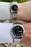 Casio CSISTE32 Kadranı Siyah Kordonu Gümüş Renk Hediye Paketli Sevgili Çift İki Kol Saati