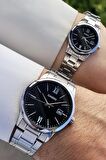Casio CSISTE57 Kadranı Siyah Kordonu Gümüş Renk Hediye Paketli Sevgili Çift İki Kol Saati