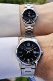 Casio CSISTE57 Kadranı Siyah Kordonu Gümüş Renk Hediye Paketli Sevgili Çift İki Kol Saati