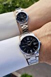 Casio CSISTE57 Kadranı Siyah Kordonu Gümüş Renk Hediye Paketli Sevgili Çift İki Kol Saati
