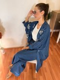 Este Tül Çiçek Aplikeli Oversize Kimono Pantolon Takım Rahat Kesim