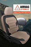 Fiat Scudo  Uyumlu 5 KOLTUK TAM SET CARUSA SERİSİ TAM SET TAY TÜYÜ OTO KOLTUK KILIFI BEJ-SİYAH