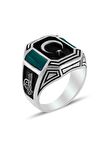 Zincir İşleme Oniks Taşlı Erkek Gümüş Yüzük 