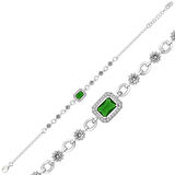 Gümüş Yeşil Baget Taşlı Kadın Bileklik