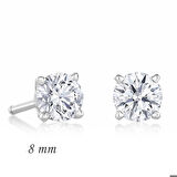 Gümüş Yuvarlak Tek Taş Zirkon Küpe - 8 mm.