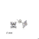 Gümüş Kare Tek Taş Zirkon Küpe - 4 mm