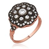 Gümüş Rose Elmas Montür Çiçek Kadın Yüzük