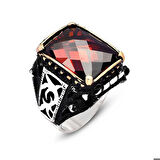 Gümüş Kırmızı Zirkon Taşlı Erkek Yüzük