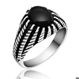 Gümüş Siyah Taşlı Erkek Yüzük