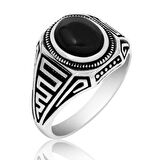 Gümüş Siyah Taşlı Erkek Yüzük