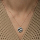 Gümüş Çiçek Desenli Elmas Montür Kolye