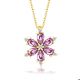 Gümüş Gold Mor Lotus Çiçeği Kadın Kolye