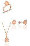 Gümüş Lotus çiçeği modeli (beyaz)zirkon taşlı üçlü set