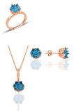 Gümüş Lotus çiçeği modeli akuamarin renkli taşlı üçlü set