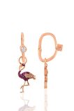 Gümüş rose taşlı flamingo göçmen küpe