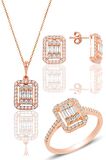 Gümüş rose gümüş baget taşlı üçlü set